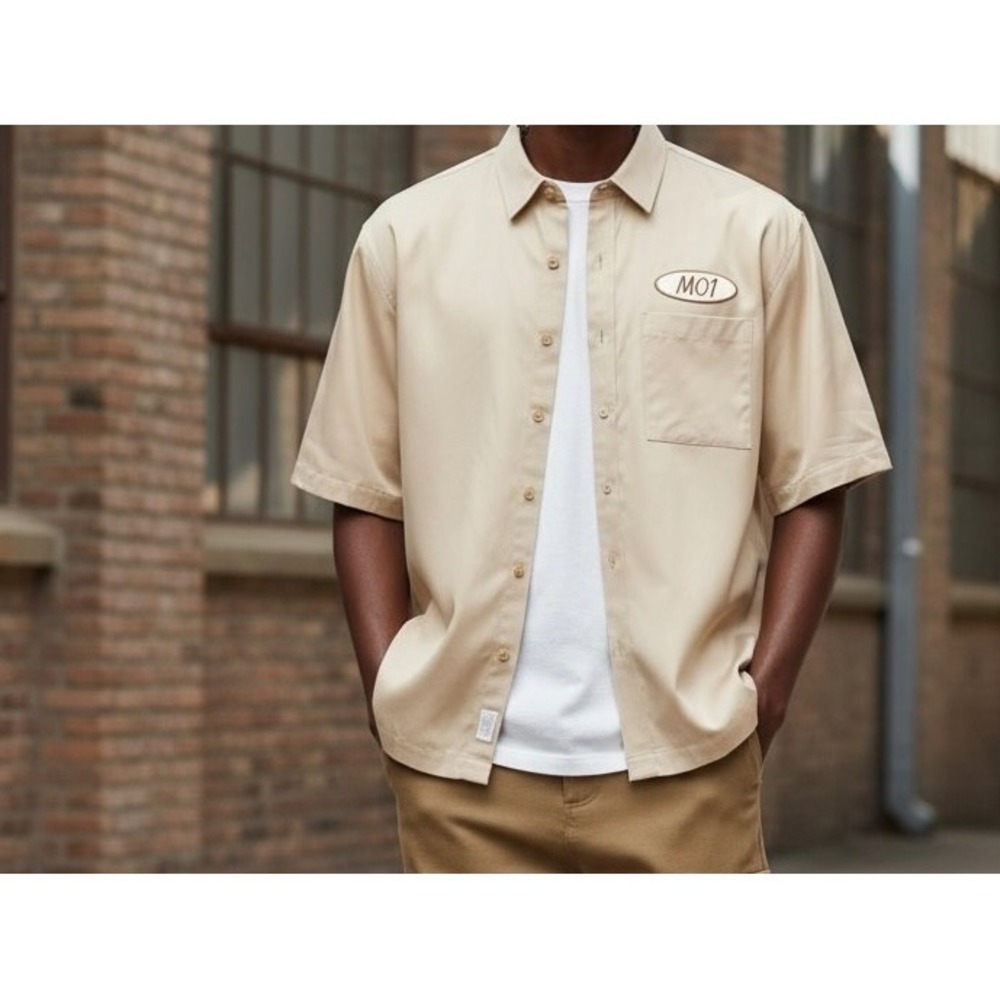 MODE OF ONE Button-Front Patch Pocket Twill Shirt Men's Cinnamon Brulee XXL